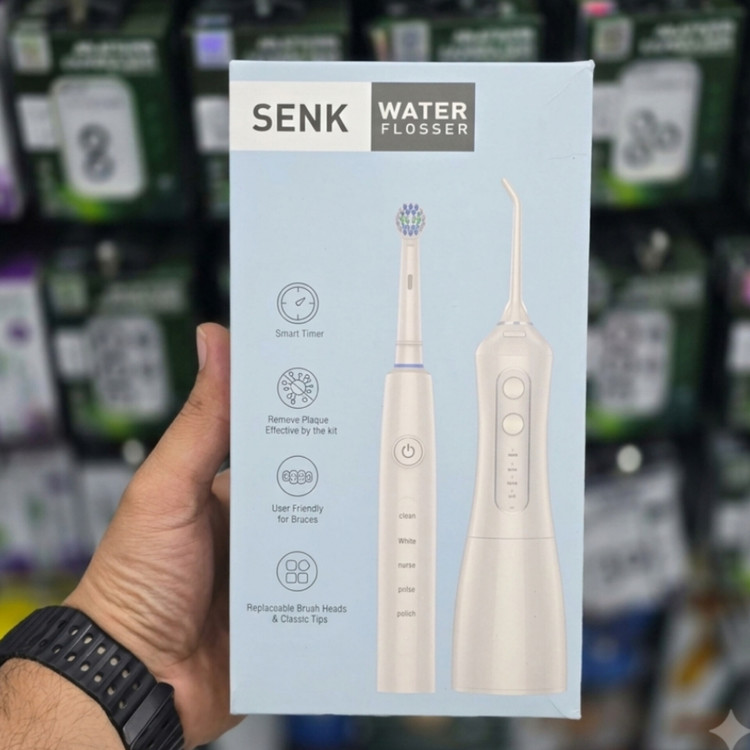 پک ست مسواک برقی و واترفلاسر SENK مدل 1001 با مخزن 320 میلیلیتری سفید