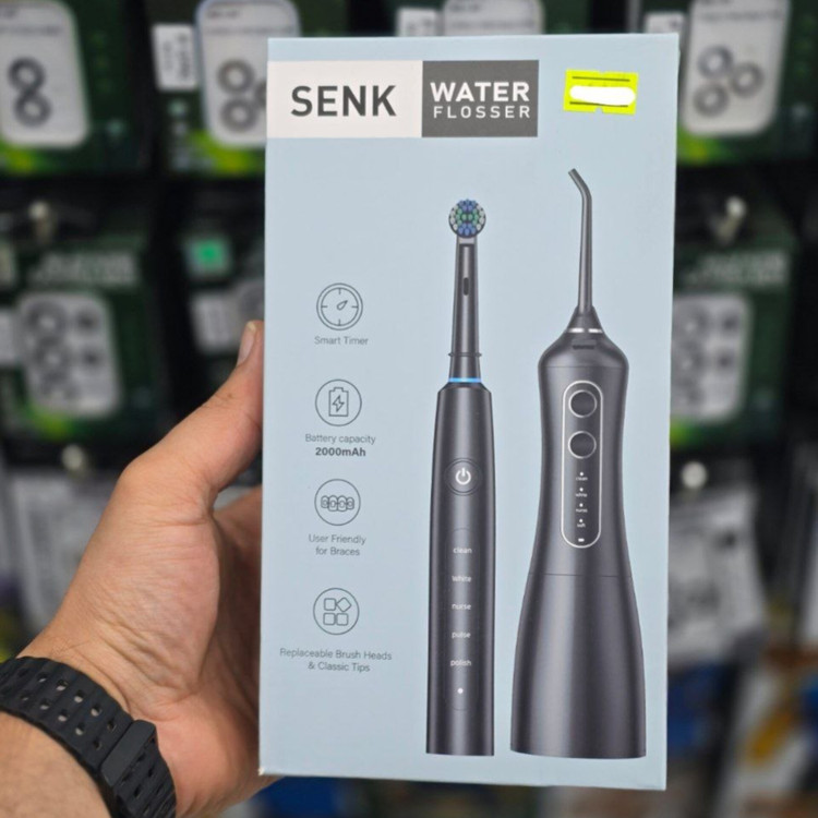 پک ست مسواک برقی و واترفلاسر SENK مدل 1001 با مخزن 320 میلیلیتری مشکی