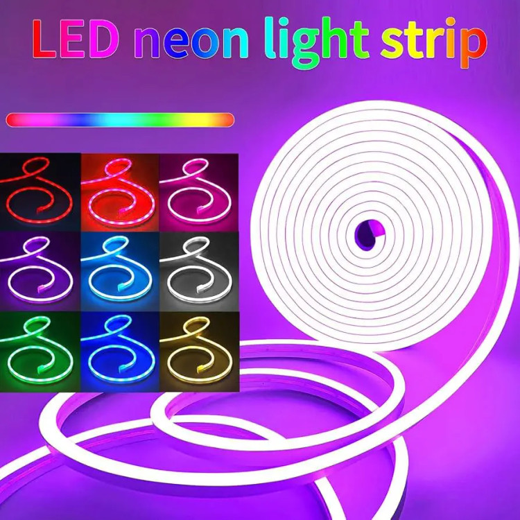 ریسه نئون فلکسی RGB-IC برنامهپذیر ۵ متری رونده و حساس به صدا حاتهای مختلف نوری