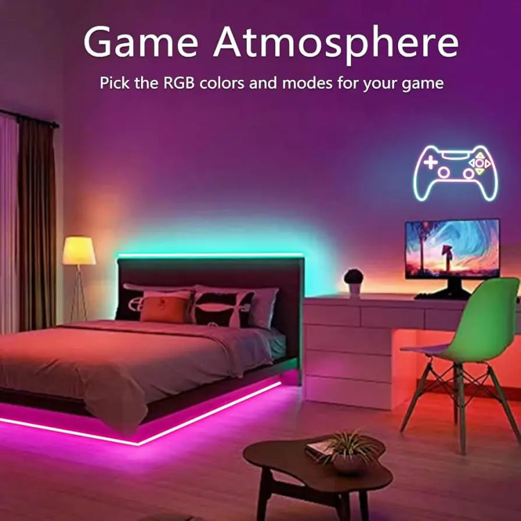 ریسه نئون فلکسی RGB-IC برنامهپذیر ۵ متری رونده و حساس به صدا مناسب اتاق گیمینگ