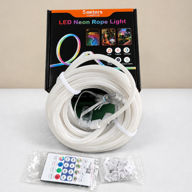 محصول ریسه نئون فلکسی RGB-IC برنامهپذیر ۵ متری رونده و حساس به صدا