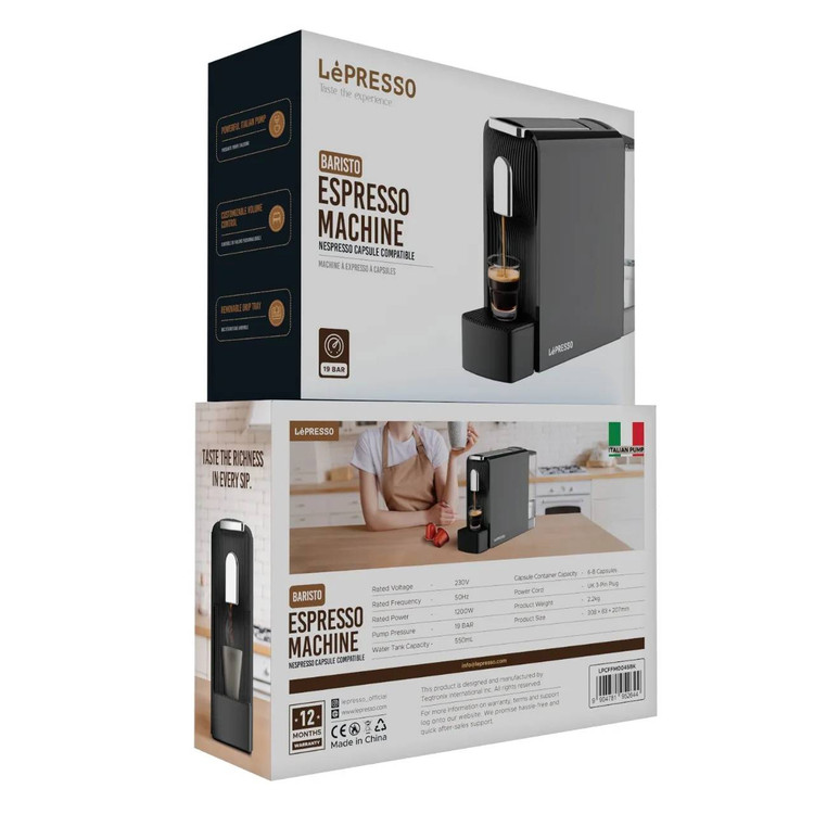 پک اسپرسوساز کپسولی LePRESSO BARISTO مدل LPCFFMO04SBK با فشار ۱۹ بار