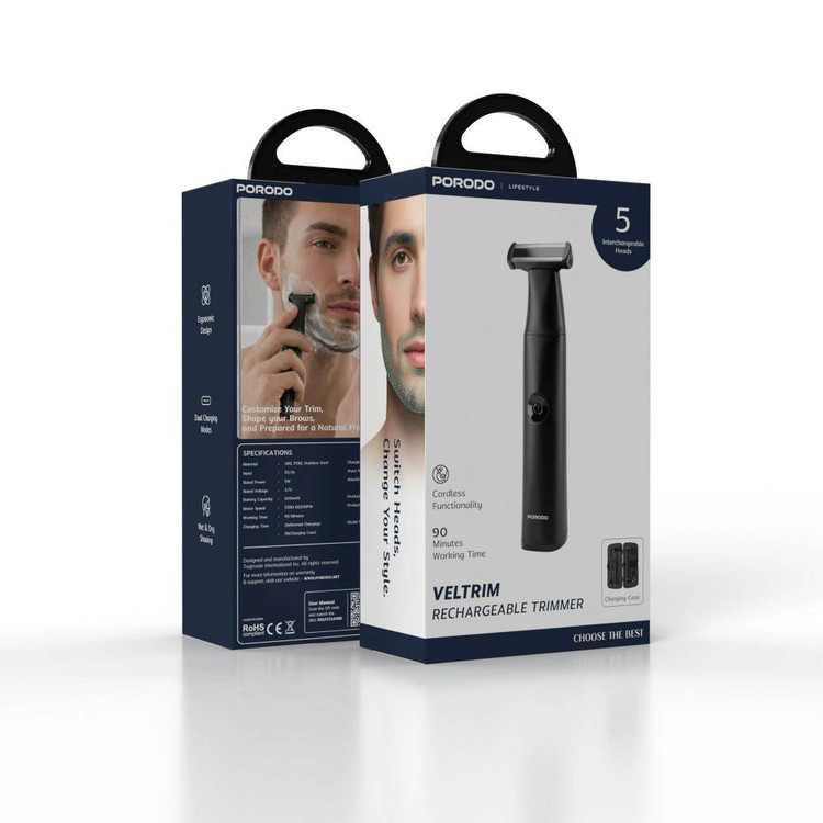 پک ماشین اصلاح و خط زن شارژی Porodo مدل PDLFSTAD3BK با ۵ سری و IPX7