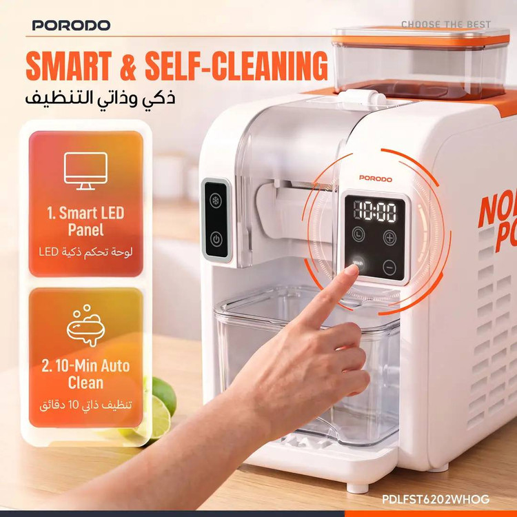 اسموتیساز و یخساز کمپرسوری Porodo Lifestyle مدل PDLFST6202 با ۳ بافت یخ هوشمند و تمیز کننده داخلی