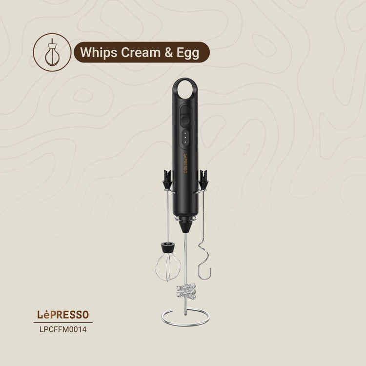 کفساز شیر و همزن شارژی دستی LePresso مدل LPCFFM0014 با ۳ سرعت و ۳ سری همزن تخم مرغ و ایجاد فوم