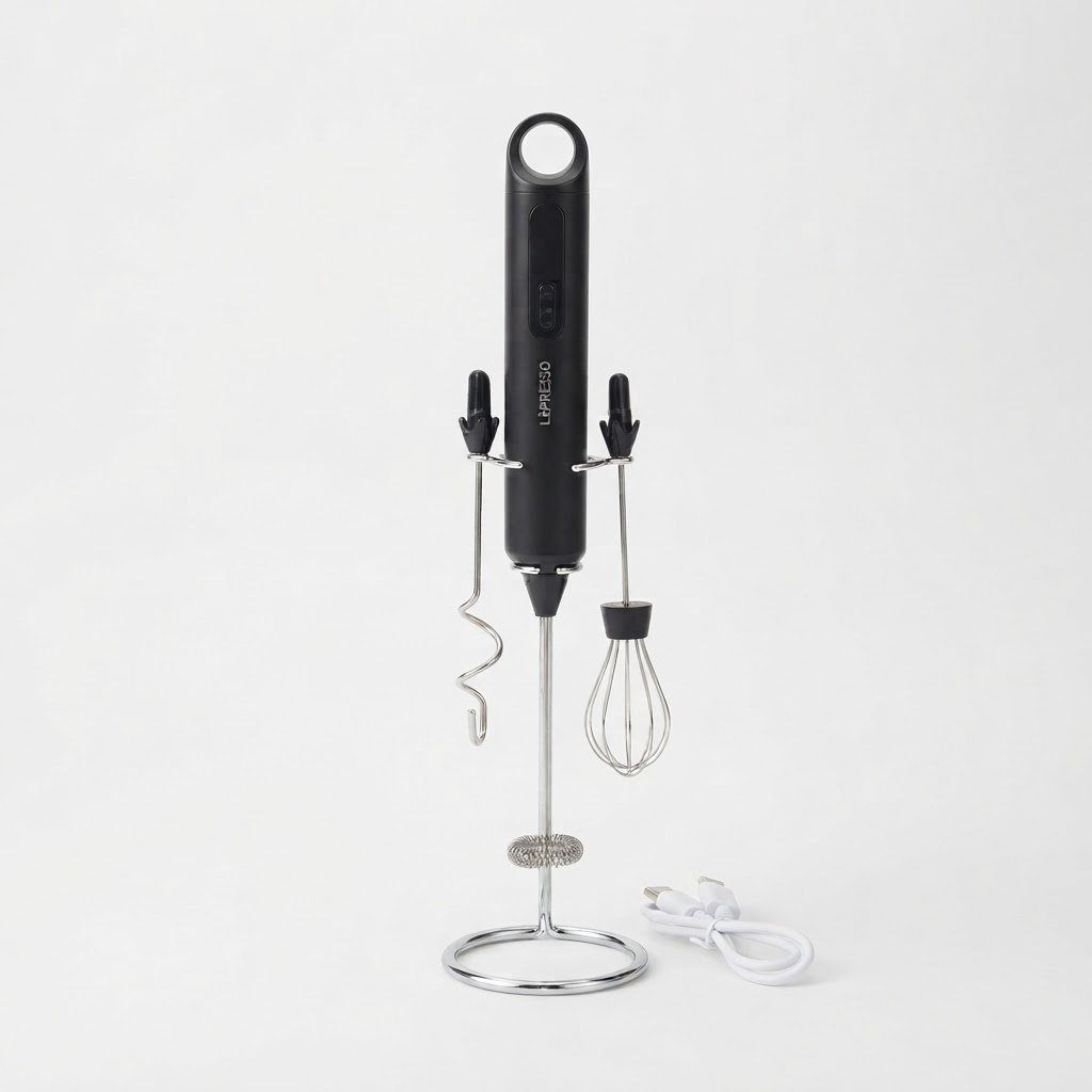 کف‌ساز شیر و همزن شارژی دستی LePresso مدل LPCFFM0014 با ۳ سرعت و ۳ سری