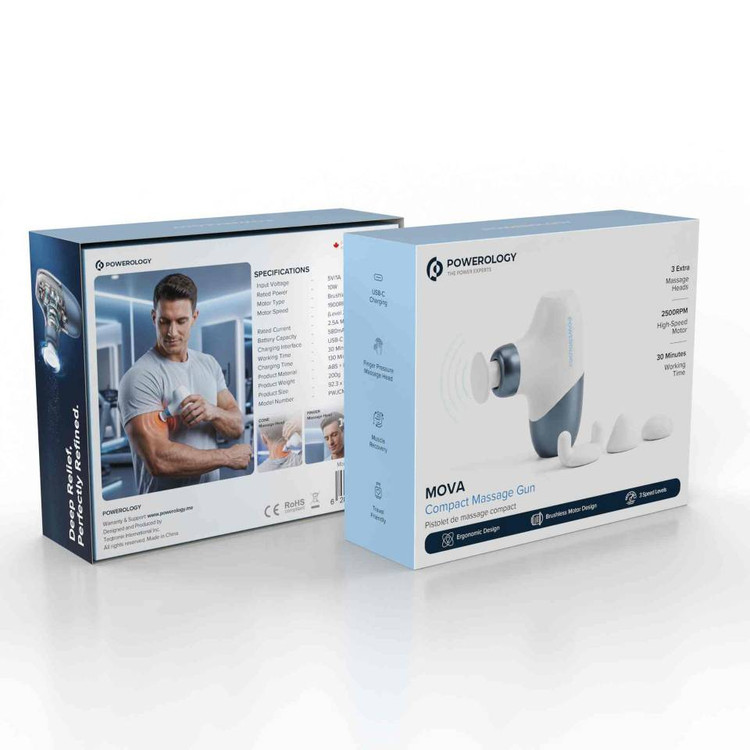 پک ماساژور تفنگی کامپکت Powerology مدل PWJCM5VBLWH با موتور براشلس و ۴ سری