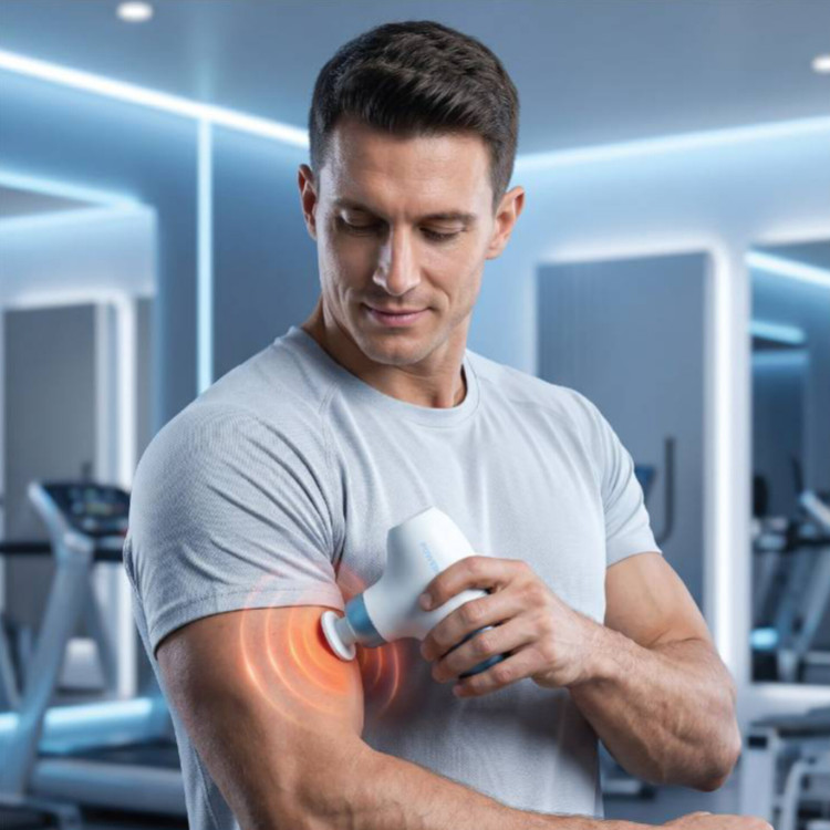 ماساژور تفنگی کامپکت Powerology مدل PWJCM5VBLWH با موتور براشلس و ۴ سری مناسب عضلات دست